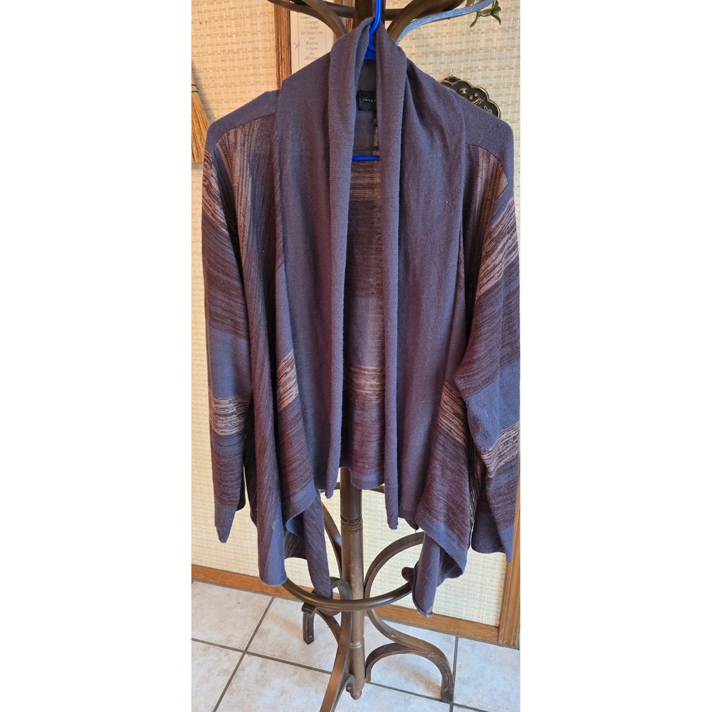 Investments Women Purple Striped Open Front Shawl Collar Cardigan Sweater 2X